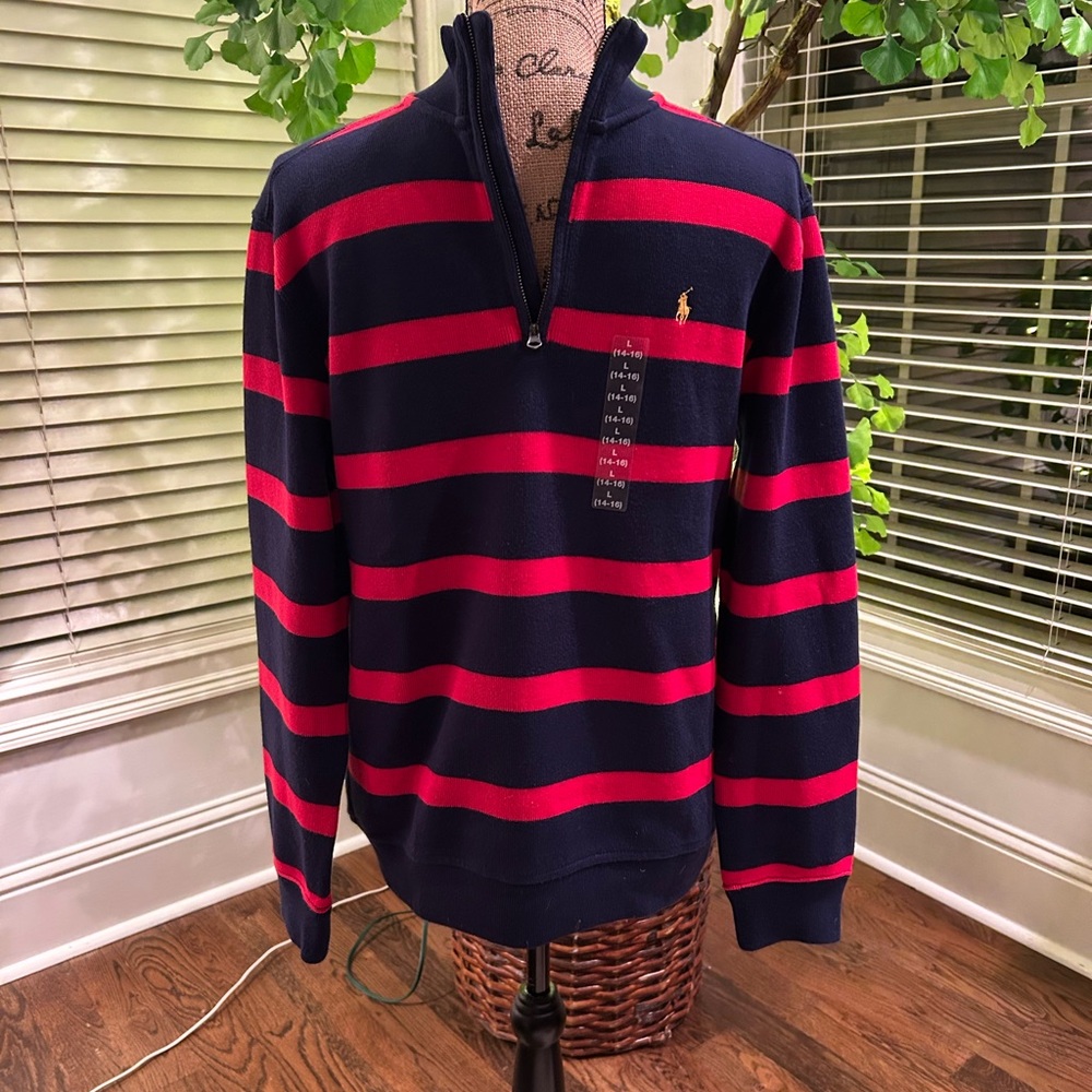 Boy’s Polo Ralph Lauren Navy and Red Striped Rugby